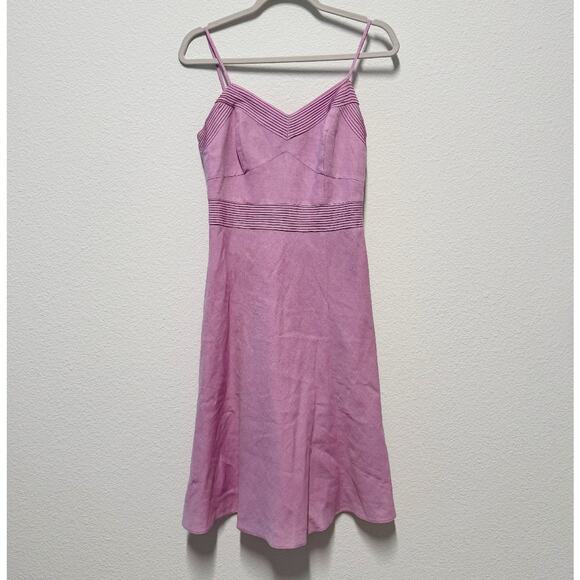 Ann Taylor LOFT Linen Blend Pink Fit & Flare Dress Size 0 Spaghetti Strap - Picture 2 of 6